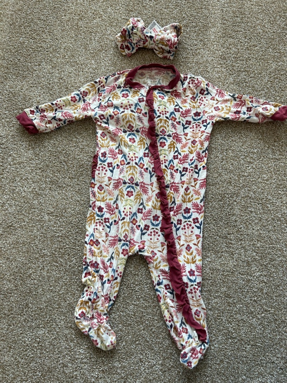 Floral Ruffle Footed One-Piece with Headband